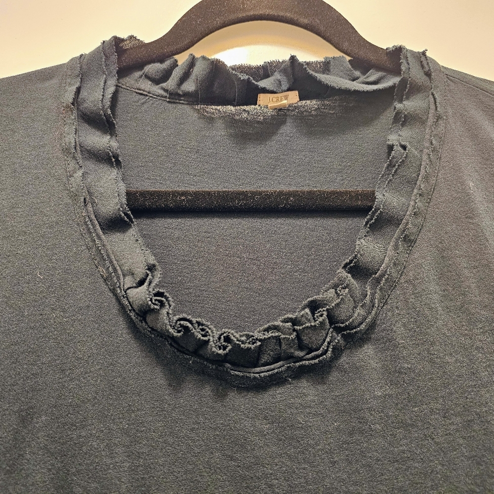 J. Crew Black Ruffled Long Sleeve Top Sz M - Picture 3 of 5